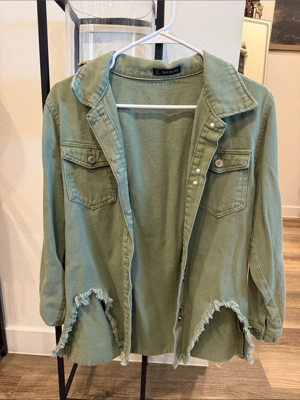 SHEIN Olive Green Distressed Button-Front Utility Jacket